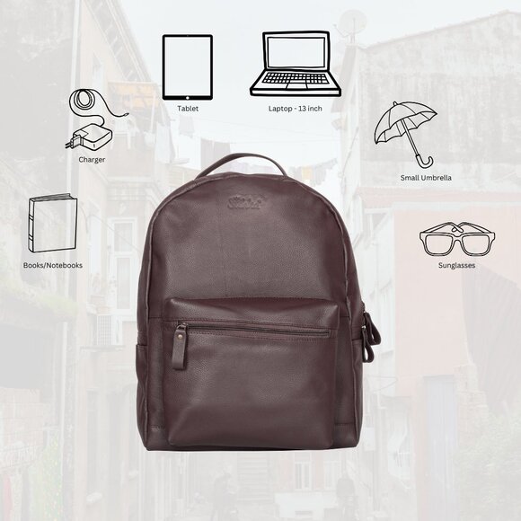 Genuine Leather Backpack,16" H Brown Travel Backpack for Women & Men | Daily Use - Picture 5 of 10